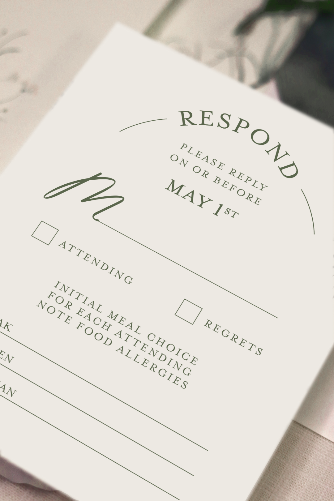 Clare Collection | 4.25 "x 5.5" (A2) Response Card | Sage Green Flat Printing