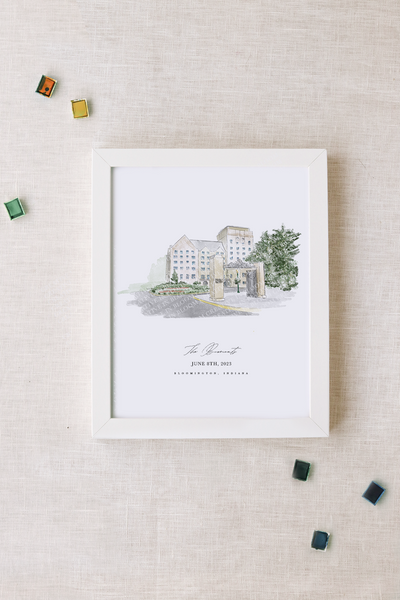 Indiana University Biddle Hotel Personalized Watercolor