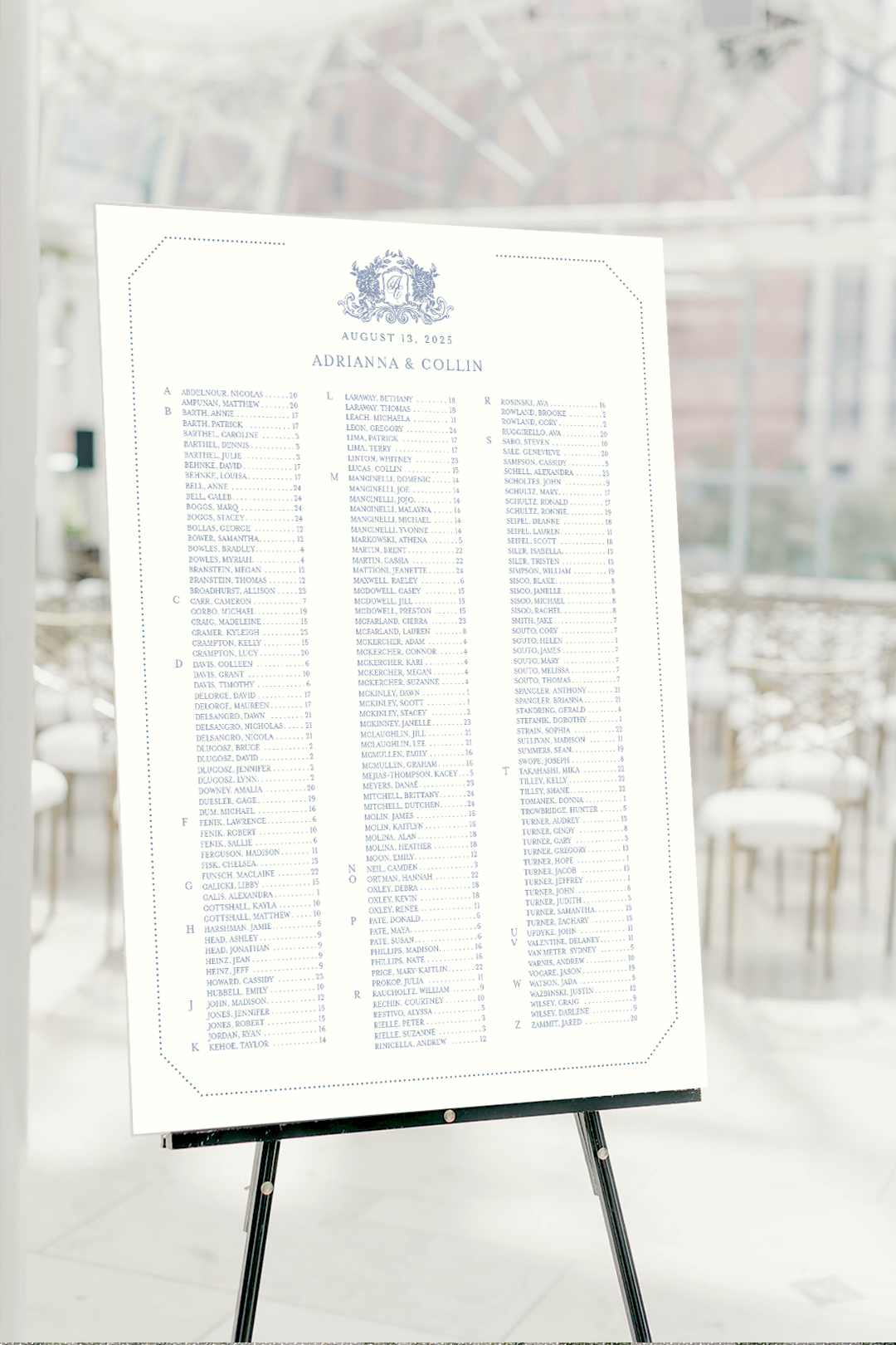 Laminated Seating Chart 36"x48" | PURCHASE