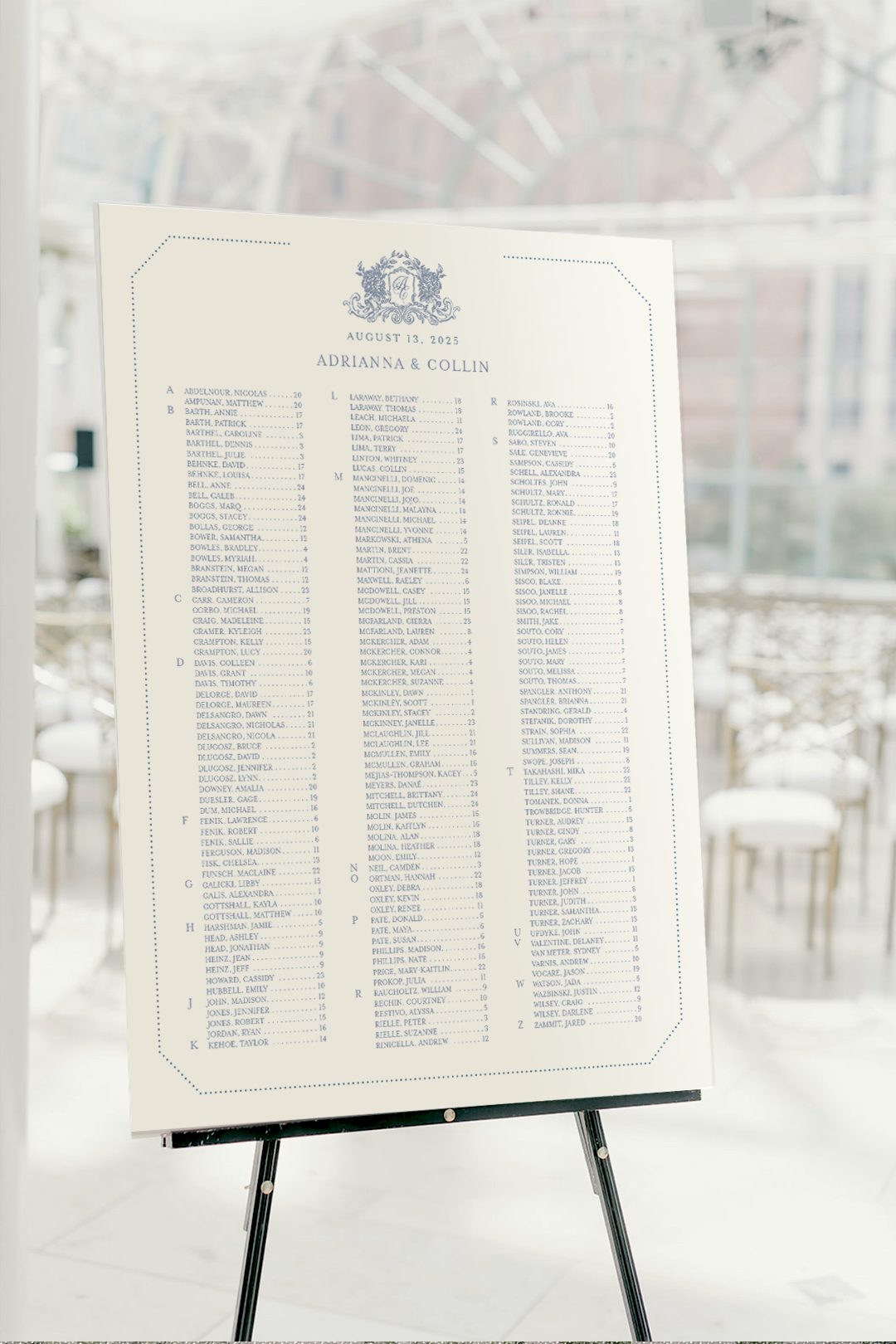 Adrianna Collection Laminated Seating Chart 36"x48" | PURCHASE