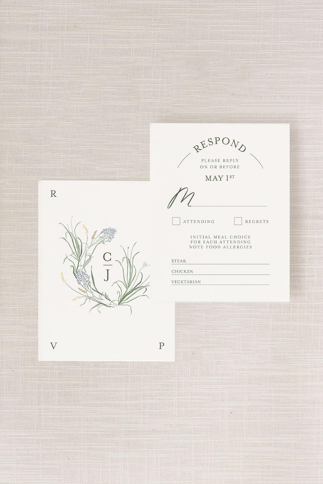 Clare Collection | 4.25 "x 5.5" (A2) Response Card | Sage Green Flat Printing