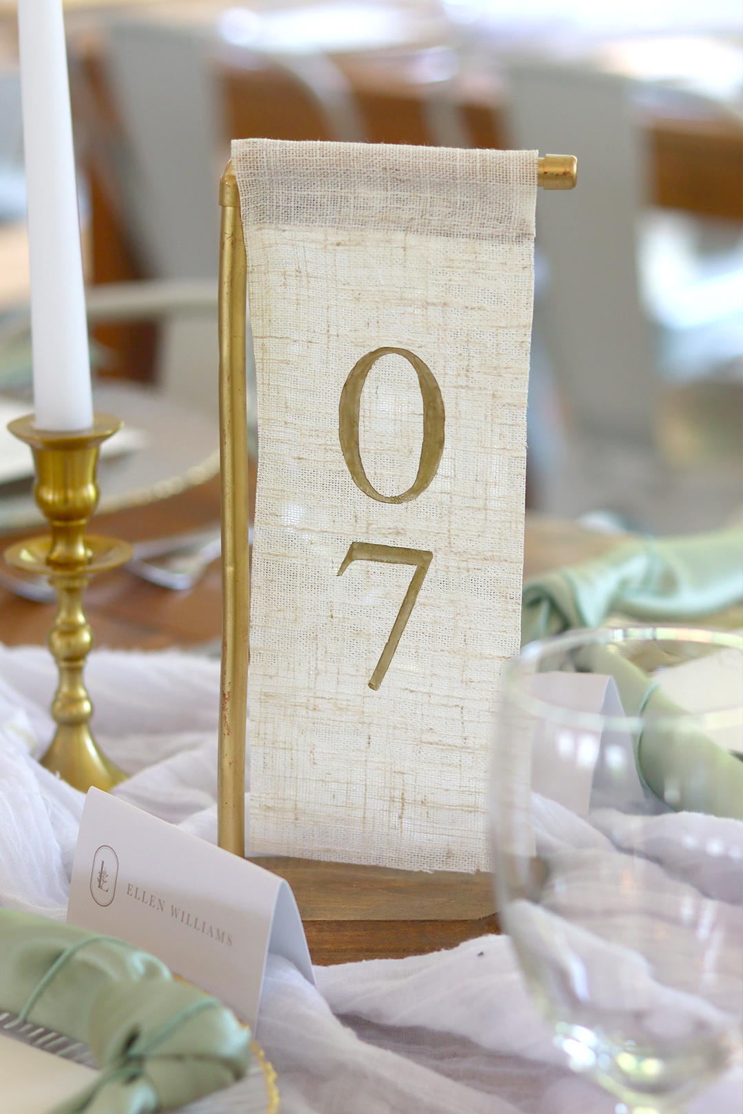 Gold Pipe and Linen Table Numbers | RENTAL