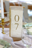 Gold Pipe and Linen Table Numbers | RENTAL