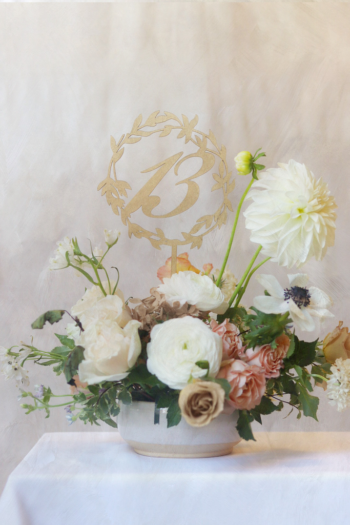 Gold Wreath Table Numbers | RENTAL